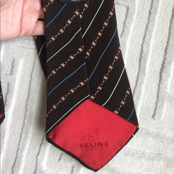 Celine Other - 🌻Celine 100% Silk Tie Brown Chain Link Pattern